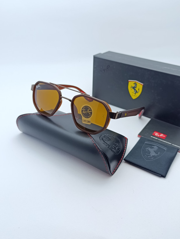 عینک Ray-Ban Ferrari هگزاگونال عدسی آبی آینهای با لولای ۵-پر فلزی