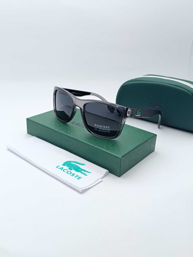 «نمای نزدیک عینک Lacoste 89 063 رنگ خاکستری براق با فریم کائوچویی»