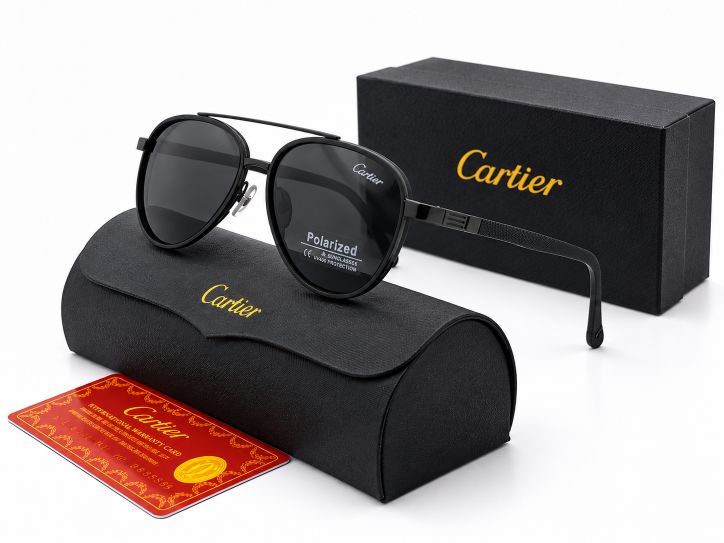 عینک آفتابی مردانه کارتیر P5300 رنگ مشکی با طراحی خلبانی